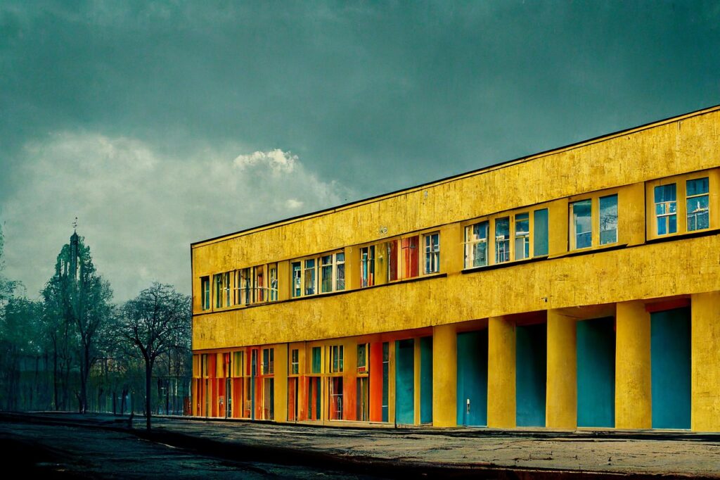 old school building, yellow building, berlin old school, old building, architecture